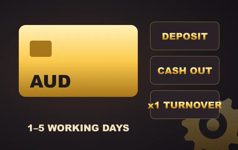 Gold AUD card with deposit and cash-out buttons at MonsterWin Gold AUD card with deposit and cash-out buttons at MonsterWin